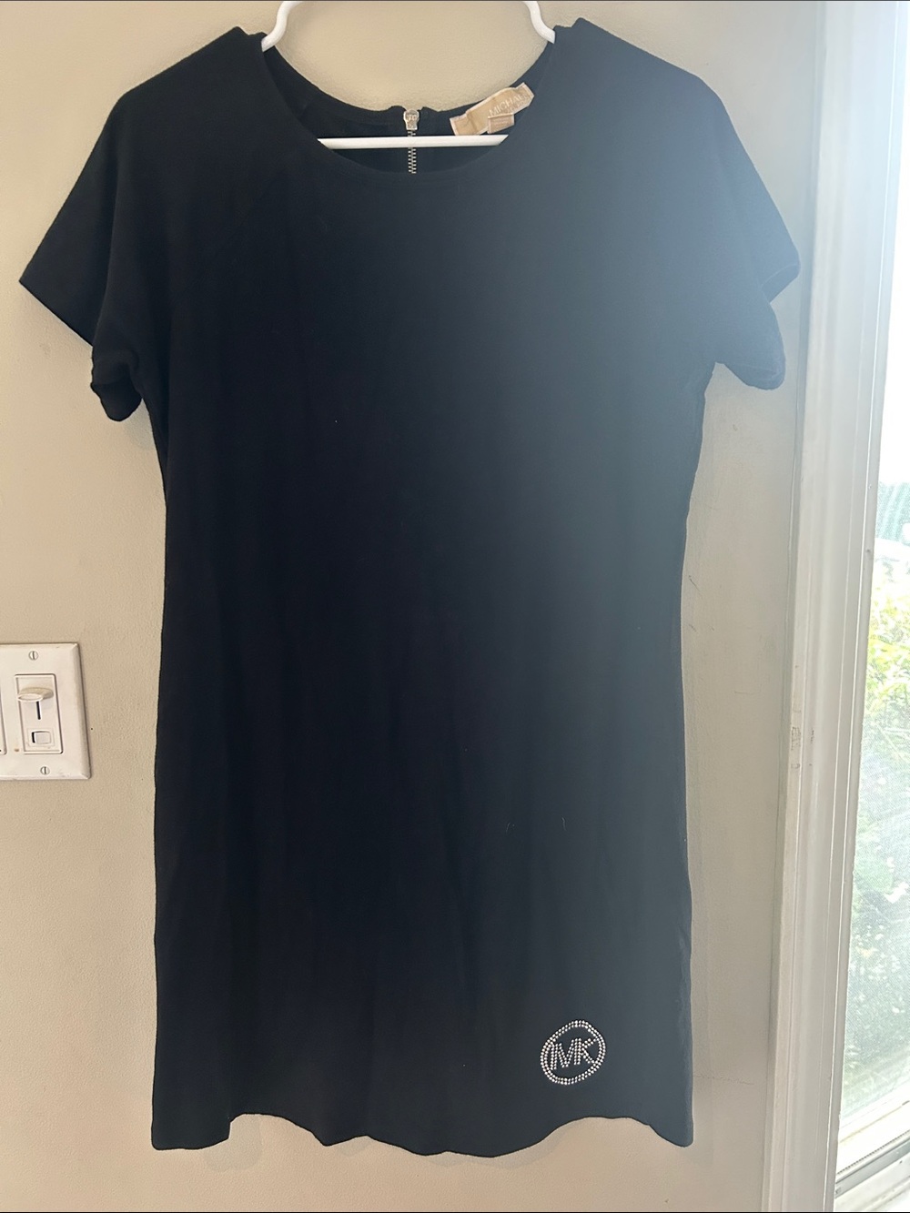 Michael Kors Black Short-Sleeve Shift dress with Rhinestone MK Accent